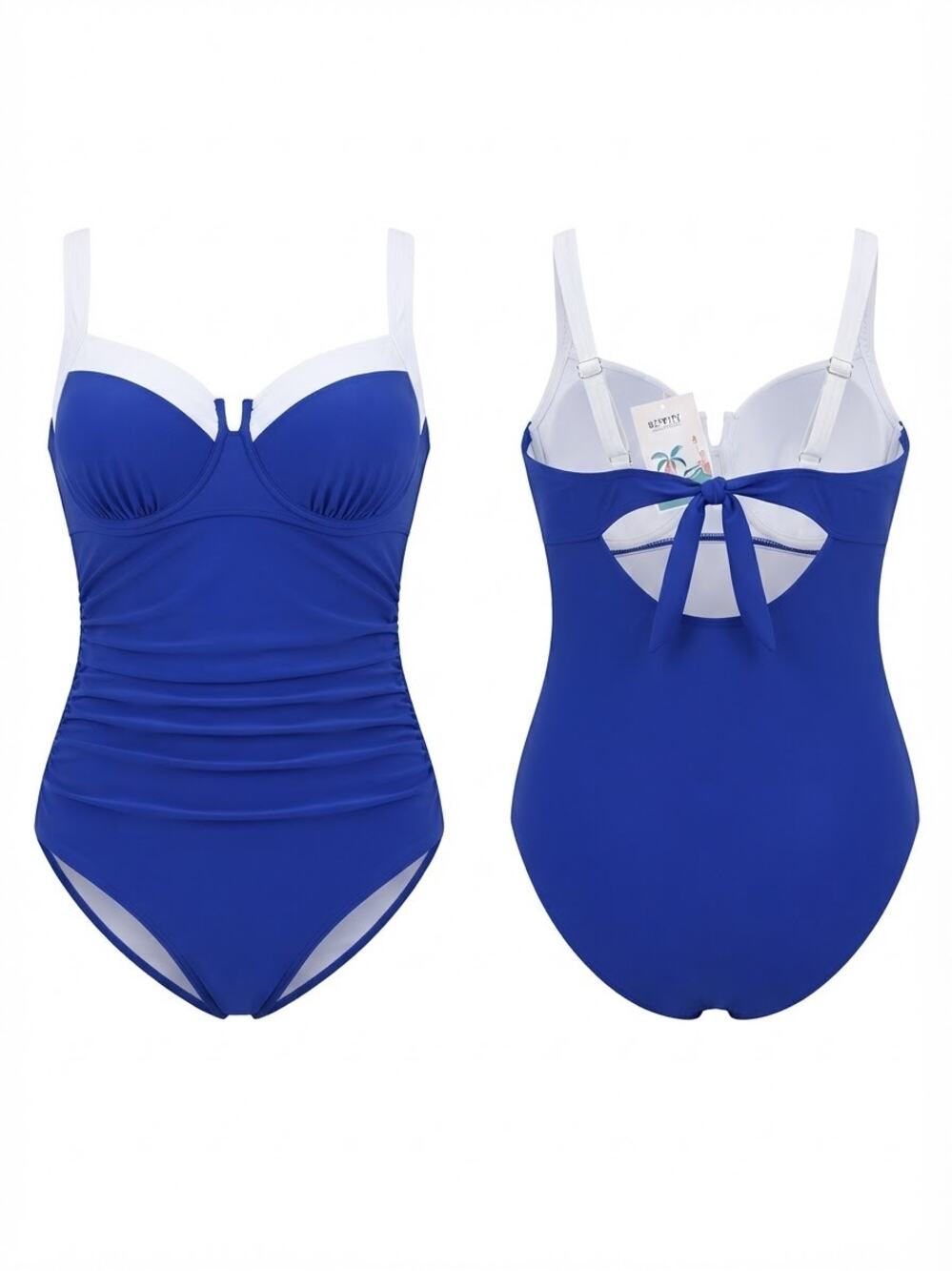 B2PRITY women's one piece Tummy Control Blue and White Underwire Size XL